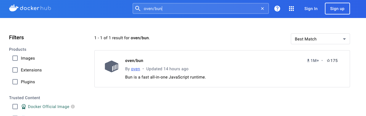 bun in dockerhub