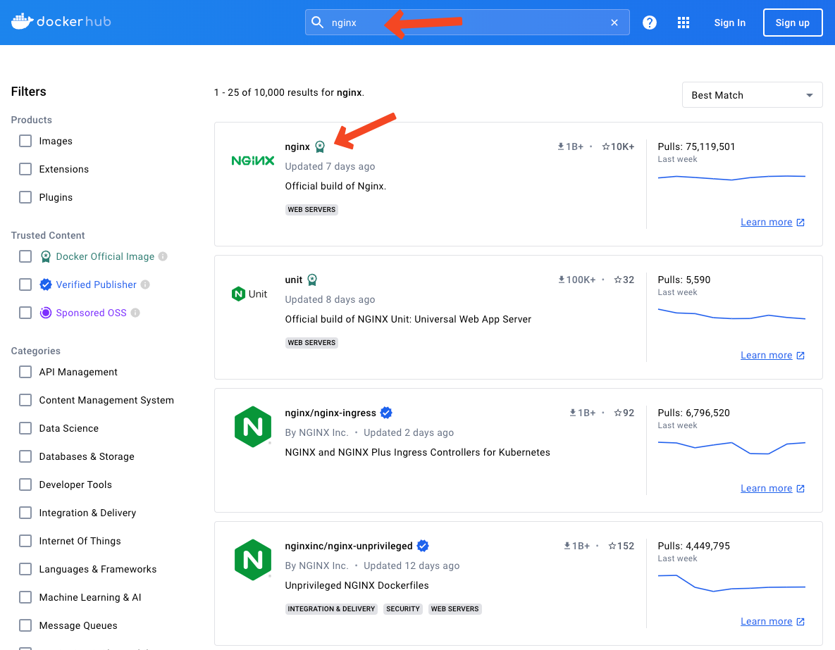 nginx in dockerhub